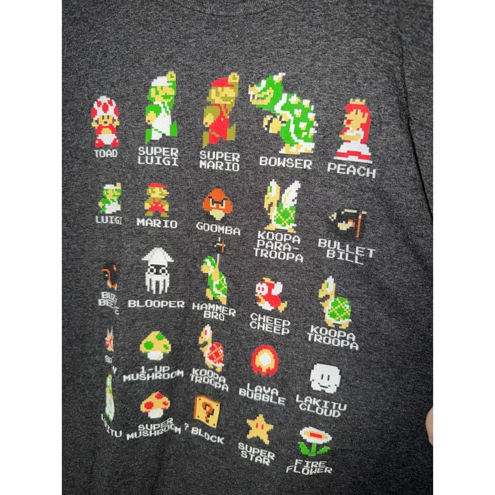 Super Mario Bros Pixelated Character Graphic T‎ Shirt Mens XL Dark Gray Nintendo